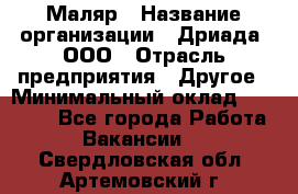 Маляр › Название организации ­ Дриада, ООО › Отрасль предприятия ­ Другое › Минимальный оклад ­ 18 000 - Все города Работа » Вакансии   . Свердловская обл.,Артемовский г.